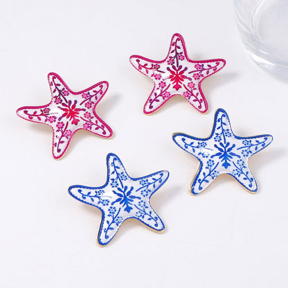 Enamel Star Stud Earrings Stainless Steel Elegant