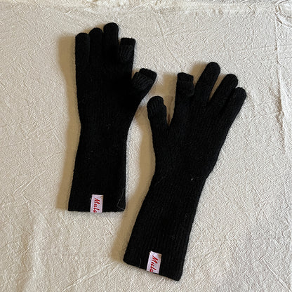 Knitted Wool Fingerless Gloves for Women