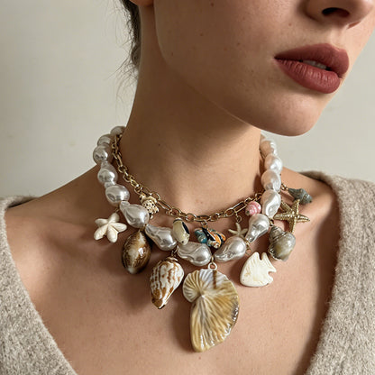 Baroque Faux Pearl Shell Layered Necklace