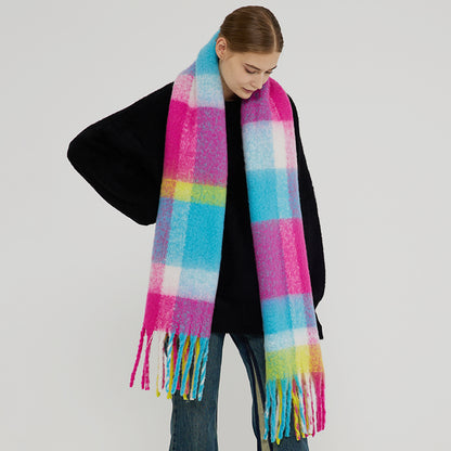 Thick Warm Plaid Oversized Scarf with Fringe