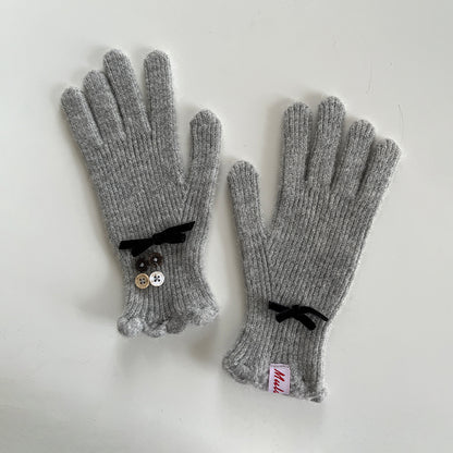 Elegant Touchscreen Knit Gloves with Bow Design