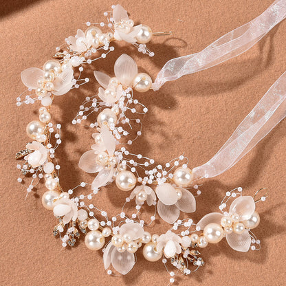 Pearl Handcrafted Wrist Flower and Headband Bridal Set