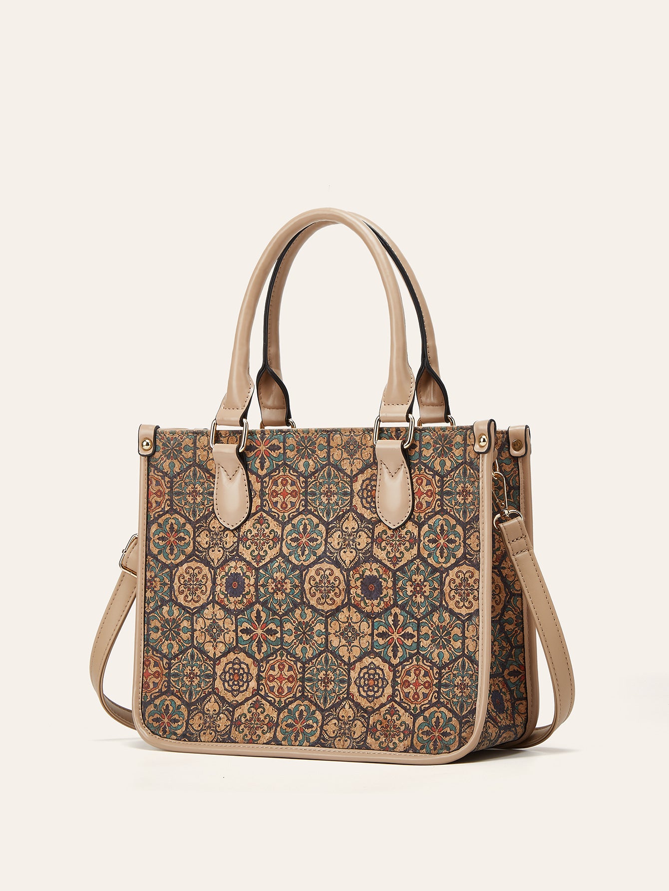 Retro Multicultural Cork Print Tote Bag Large Capacity Women's Handbag