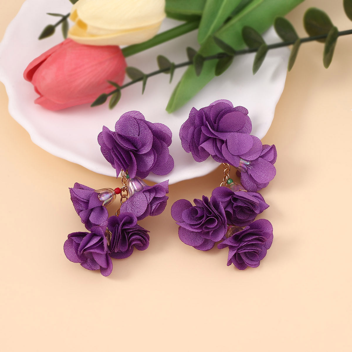 Earrings Bohemian Floral Fabric Chain Lightweight Resort