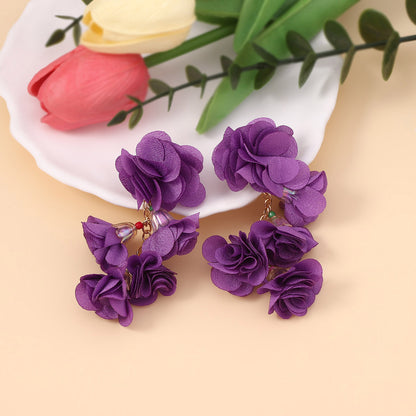 Earrings Bohemian Floral Fabric Chain Lightweight Resort