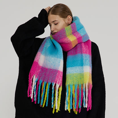 Thick Warm Plaid Oversized Scarf with Fringe