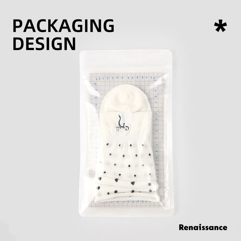 Renaissance Miu Style Polka Dot Cotton Mid Calf Socks