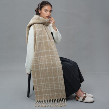 Plaid Wool Fringe Scarf Warm Winter Unisex
