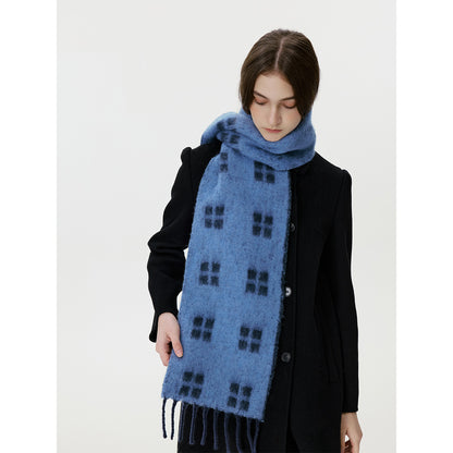Trendy Wool-Blend Plaid Scarf with Fringe for Men and Women