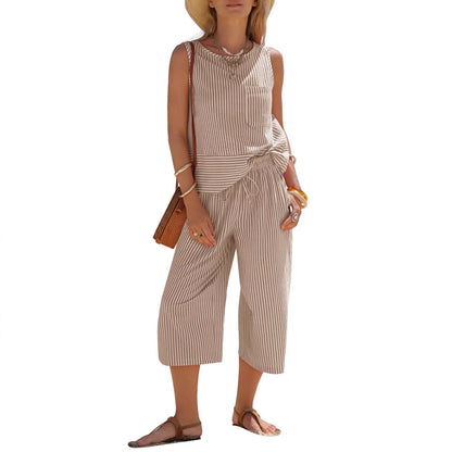 Striped Sleeveless Two-Piece Set for Women