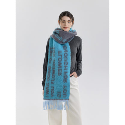 Wool Blend Letter Pattern Tassel Scarf for Women