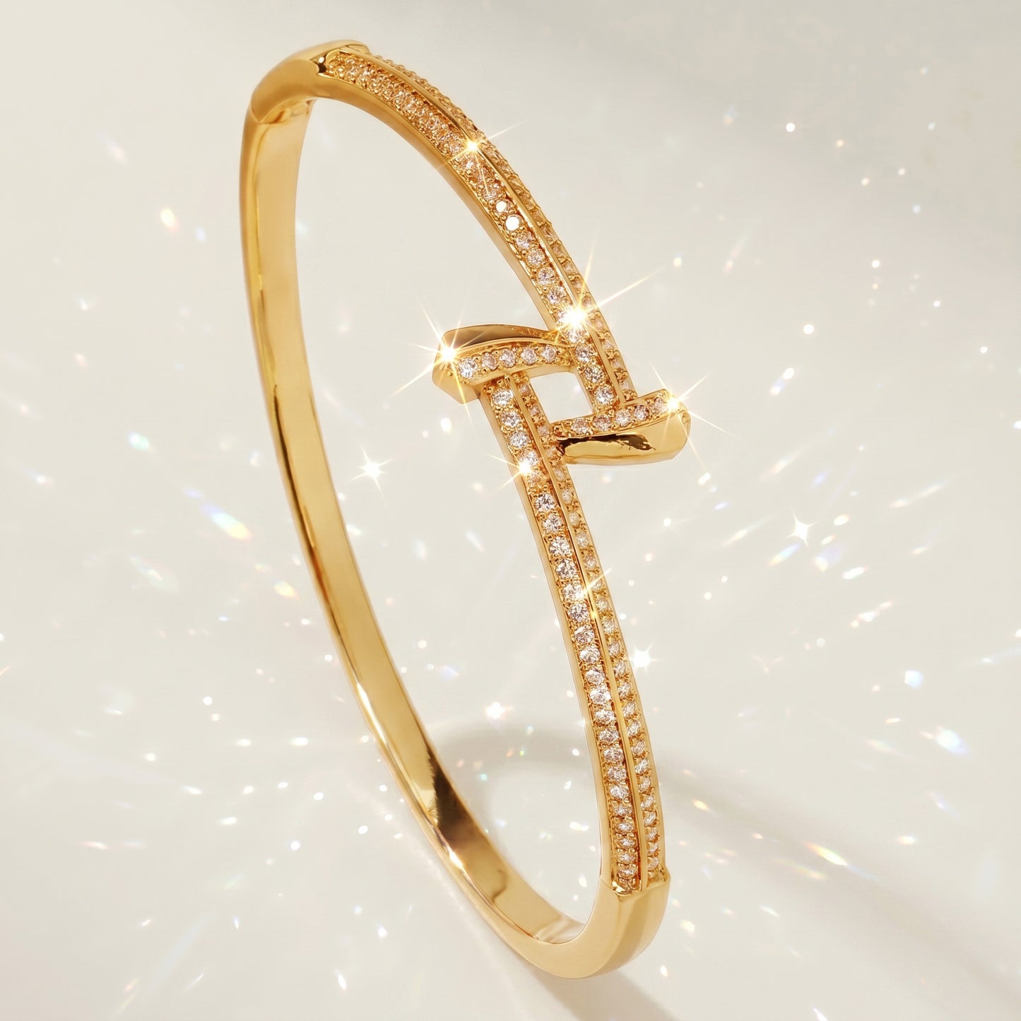 High-End Zirconia Stone Bangle with Nail Design for Weddings and Parties