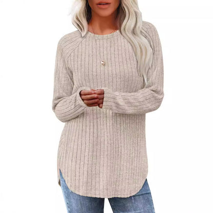 Loose Fit Round Neck Top with High-Low Hem