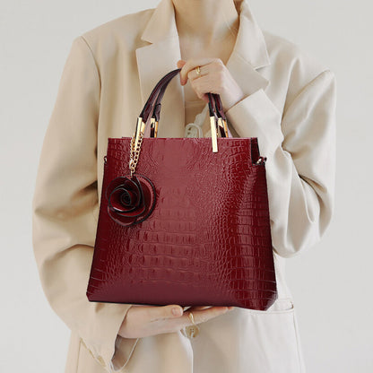 Glossy Crocodile Texture Handbag Classic Tote for Women