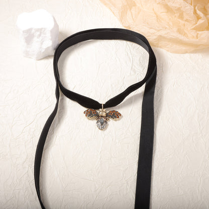 Long Bee Pendant Rhinestone Necklace Versatile Chic