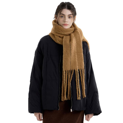 Retro Color-Block Fringed Wool Scarf for Men and Women