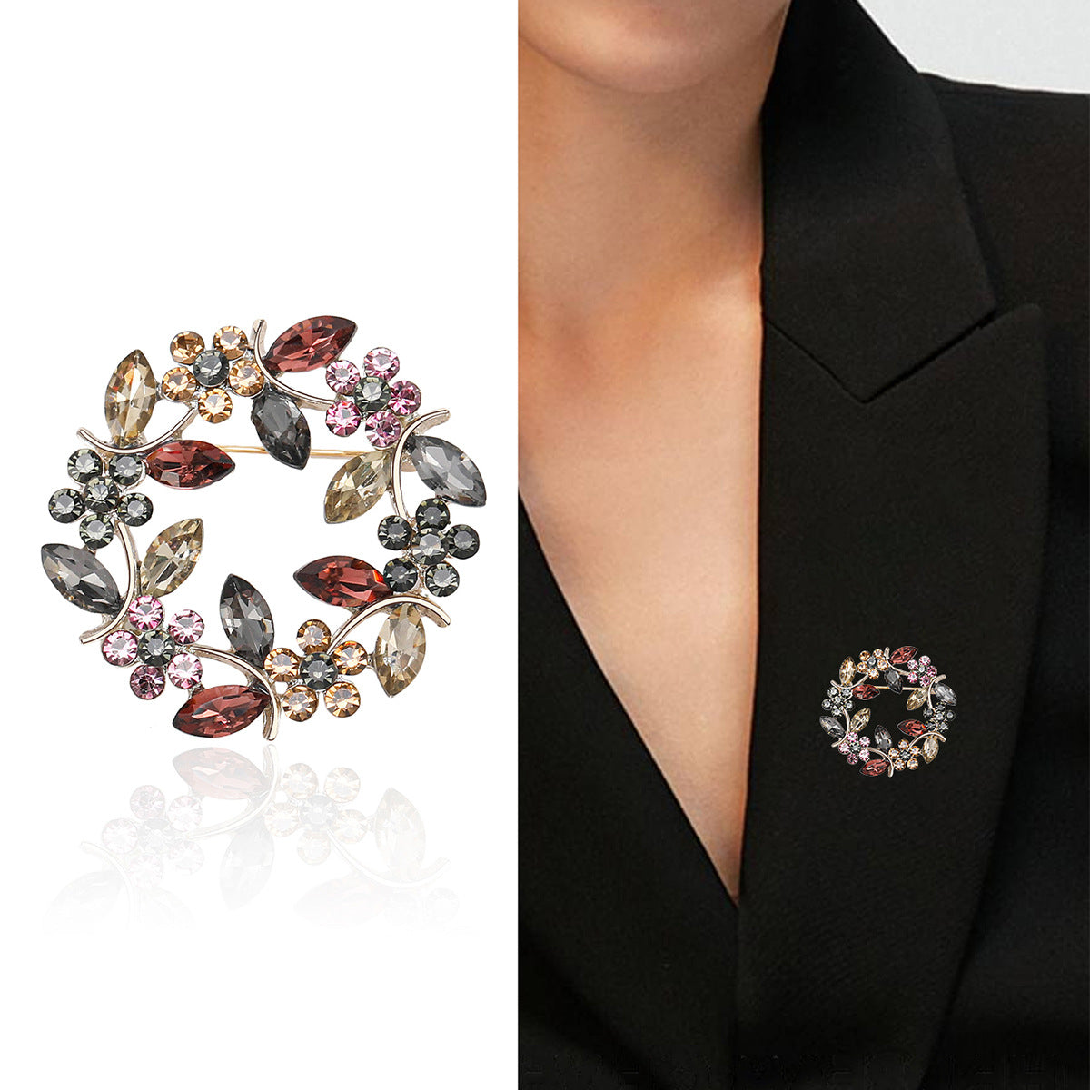 Crystal Olive Branch Brooch Fashion Floral Accessory
