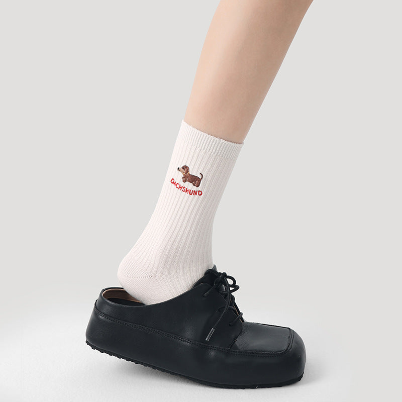 Mid Calf Panda Embroidered Combed Cotton Socks