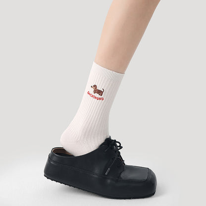 Mid Calf Panda Embroidered Combed Cotton Socks