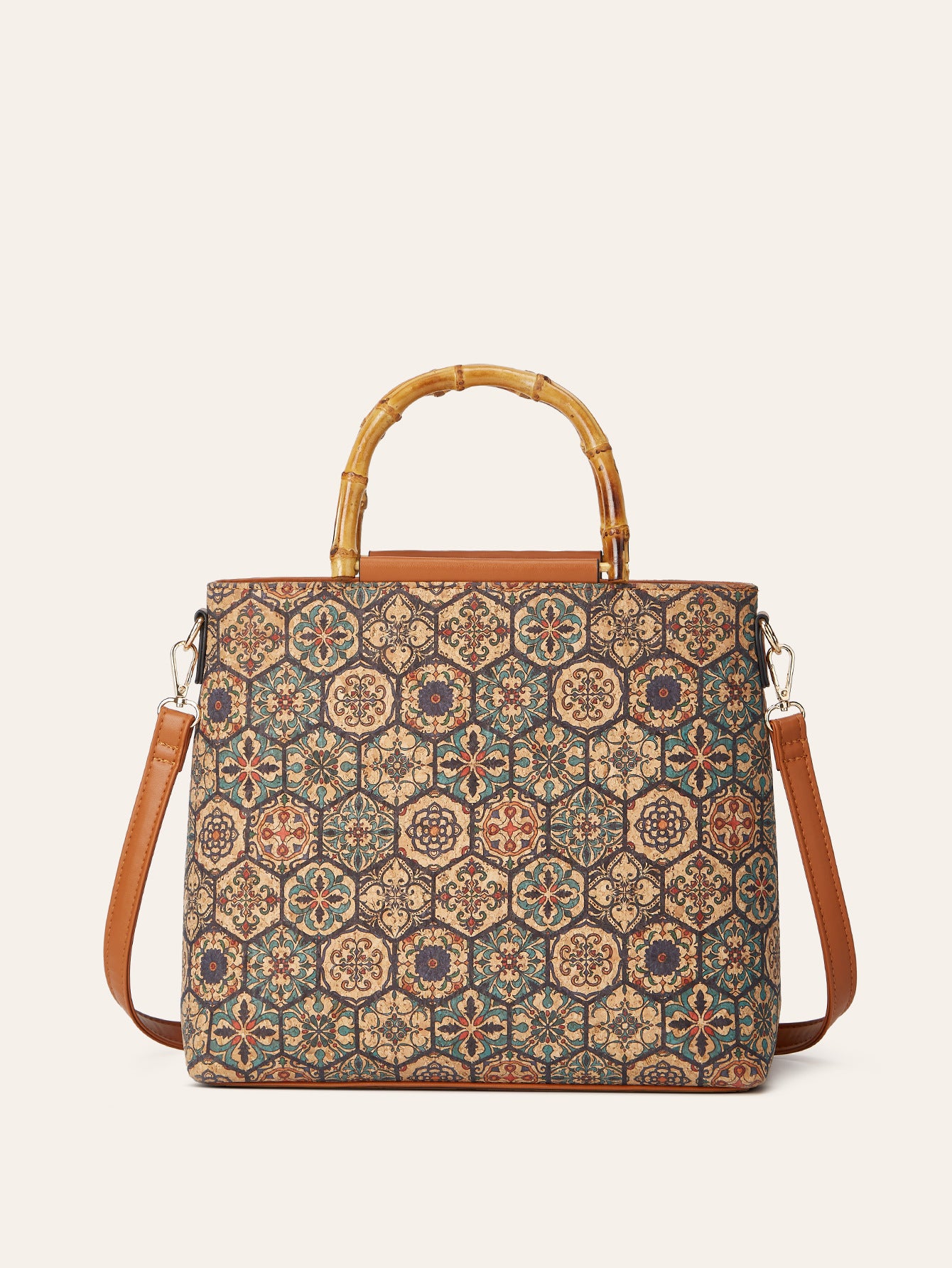 Vintage Ethnic Style Cork Print Tote Bag Eco-Friendly Large Capacity Handbag
