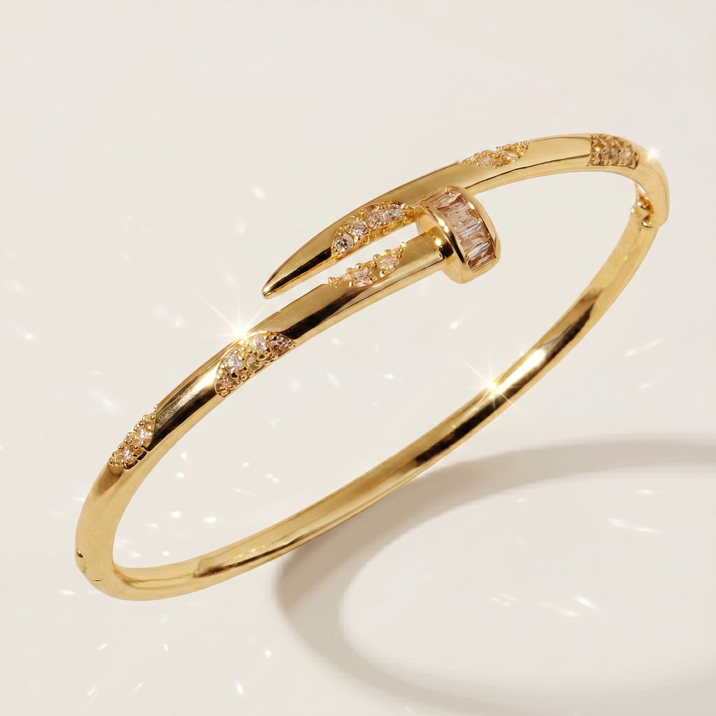 High-End Zirconia Stone Bangle with Nail Design for Weddings and Parties
