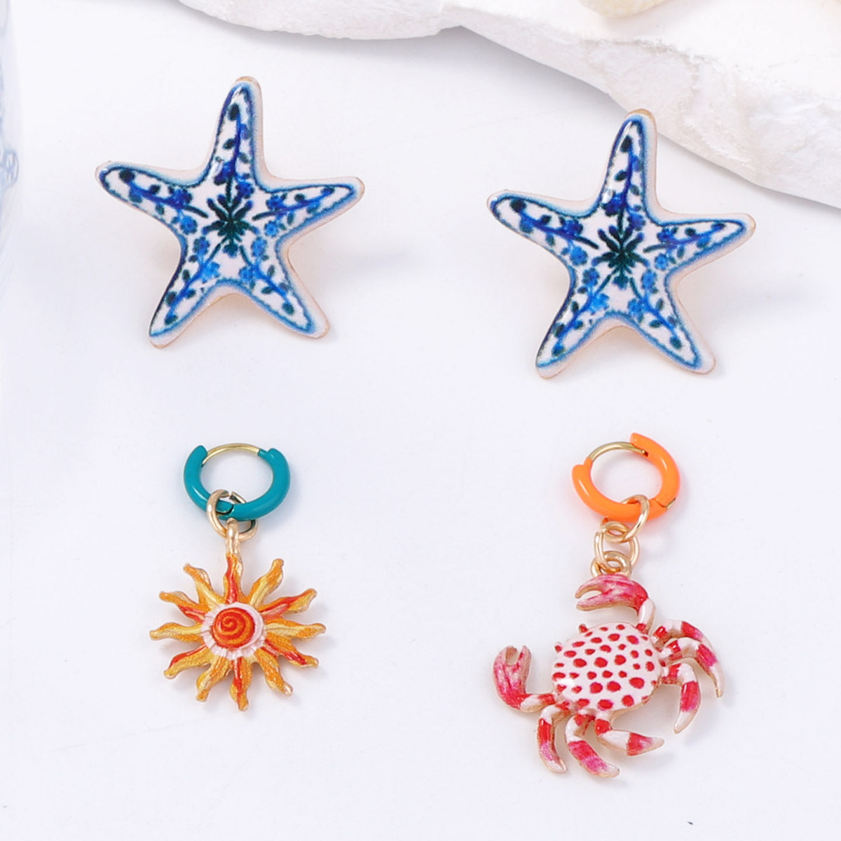 Alloy Earring Set Starfish And Crab Enamel Chic