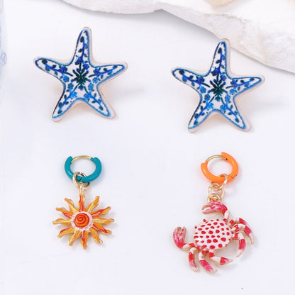 Alloy Earring Set Starfish And Crab Enamel Chic