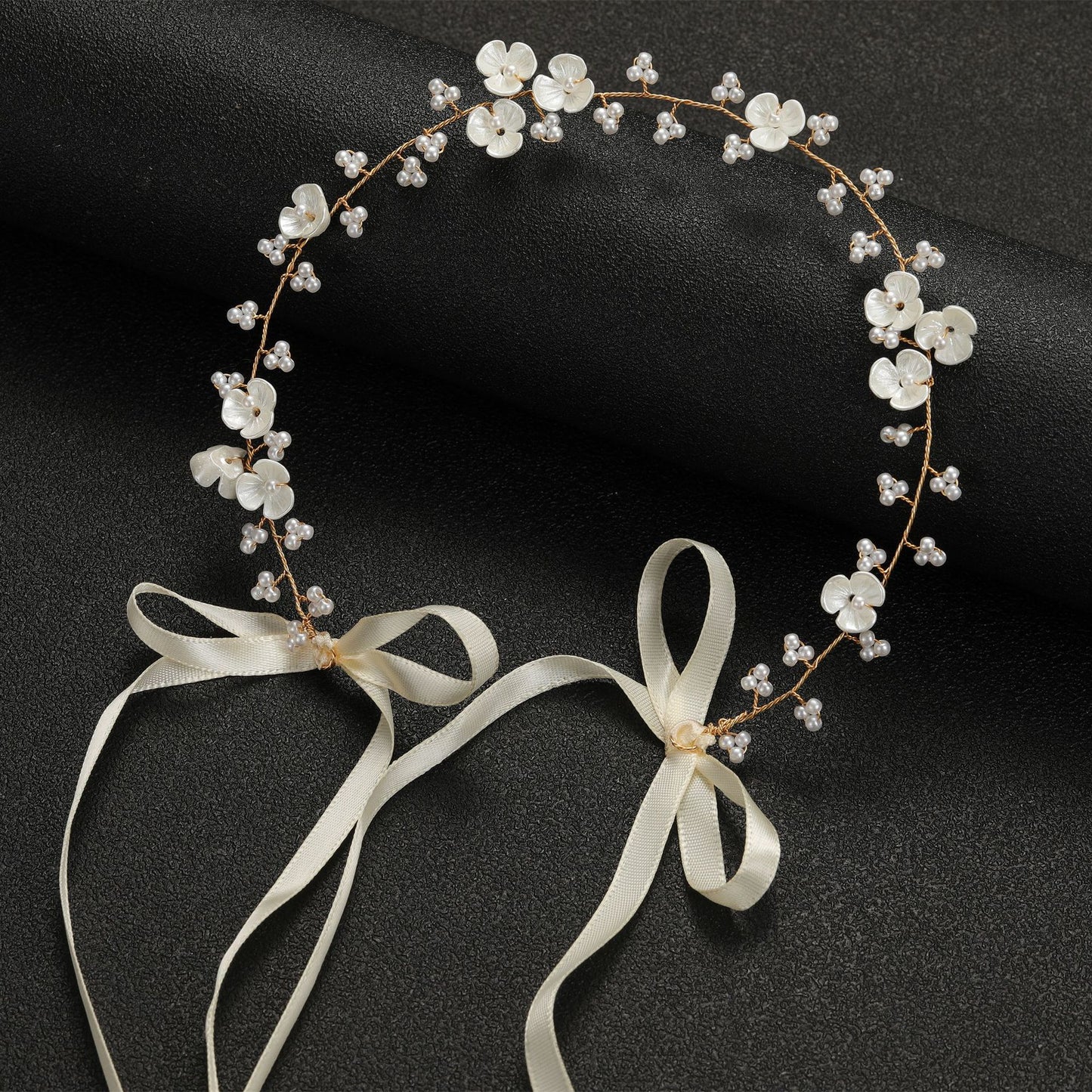 Beaded Pearl Flower Headband Bridal Hairpiece
