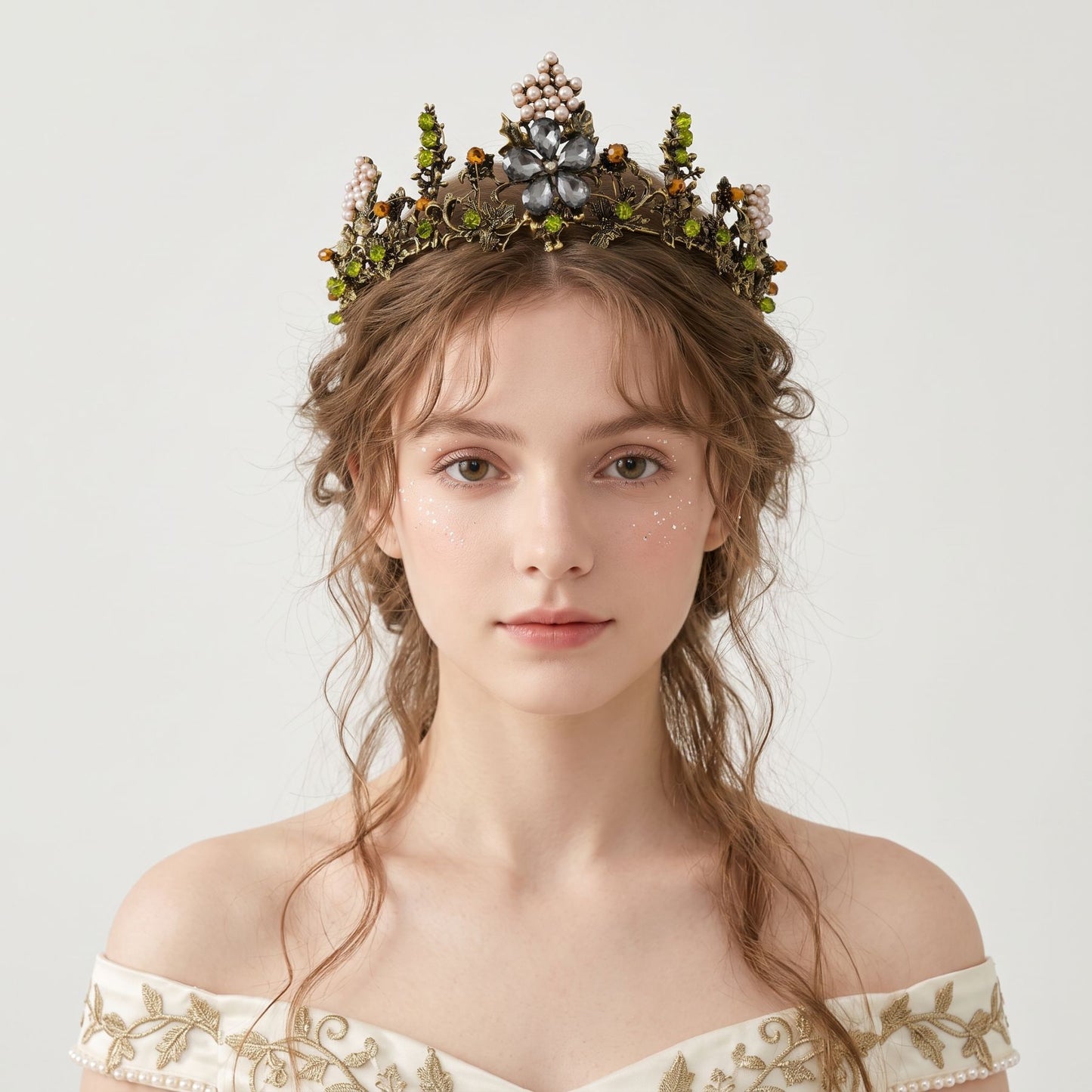 Vintage Floral Crown with Pearls for Bridal Photography