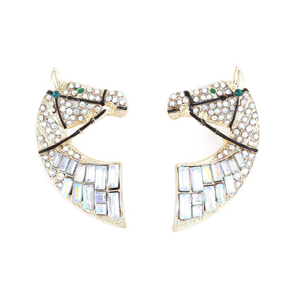 Stud Earrings Crystal Horse Head Lightweight Chic