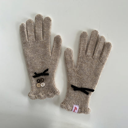 Elegant Touchscreen Knit Gloves with Bow Design
