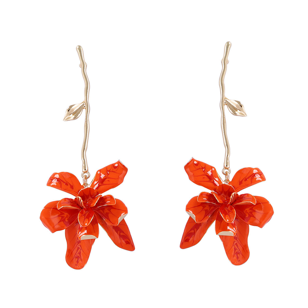 Earrings Metal Floral Statement Drop Vacation Style