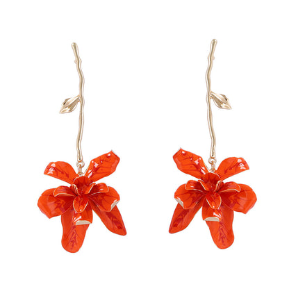 Earrings Metal Floral Statement Drop Vacation Style
