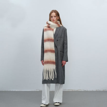 Thick Warm Striped Fringe Shawl Scarf for Women