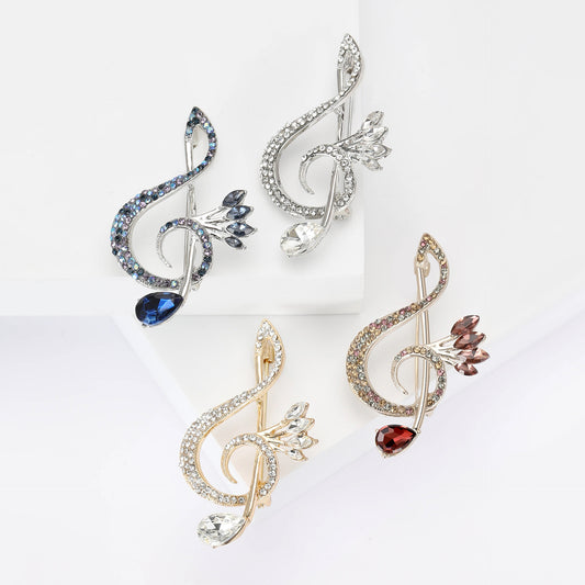 Creative Music Note Brooch Rhinestone Alloy Brooch for All Occasions
