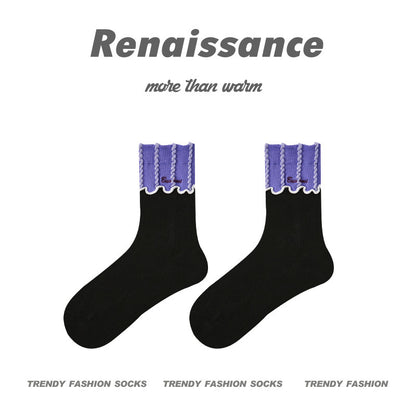 Renaissance Embossed Mid Calf Cotton Socks