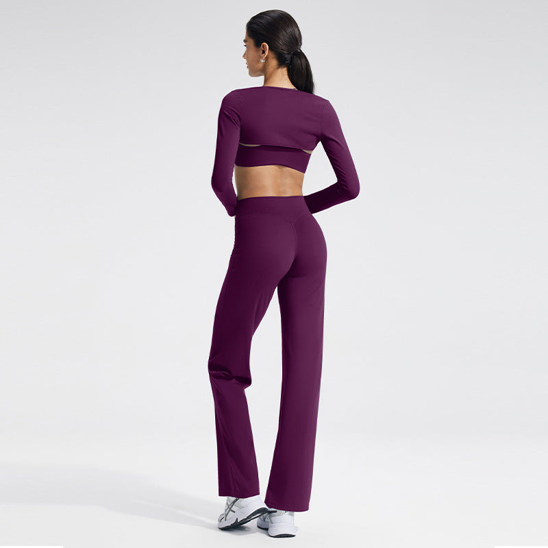 Slim Fit Yoga Set with Sheer Wrap & Moisture-Wicking Fabric
