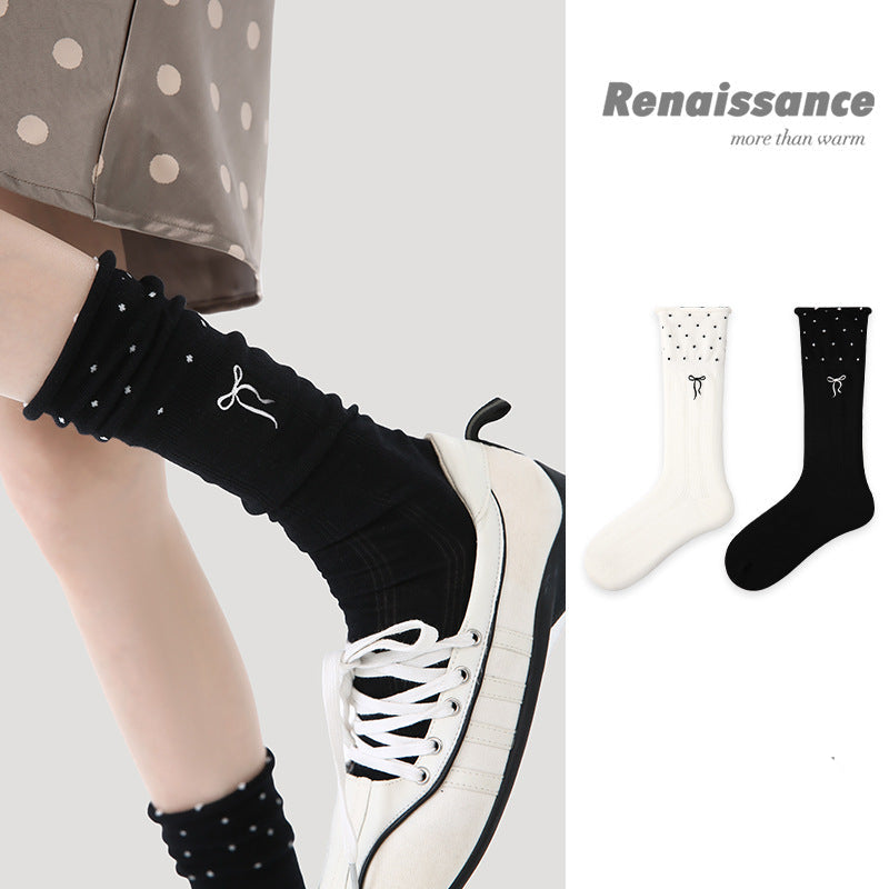 Renaissance Miu Style Polka Dot Cotton Mid Calf Socks