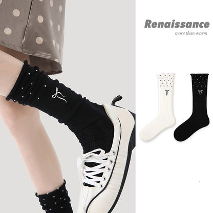 Renaissance Miu Style Polka Dot Cotton Mid Calf Socks