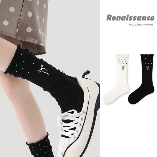 Renaissance Miu Style Polka Dot Cotton Mid Calf Socks