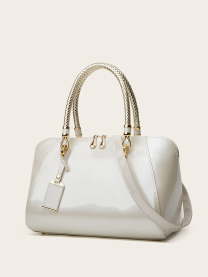 Versatile Patent Leather Boston Tote Bag for Women