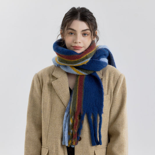 Vintage Wool Blend Plaid Scarf for Women - Warm and Cozy