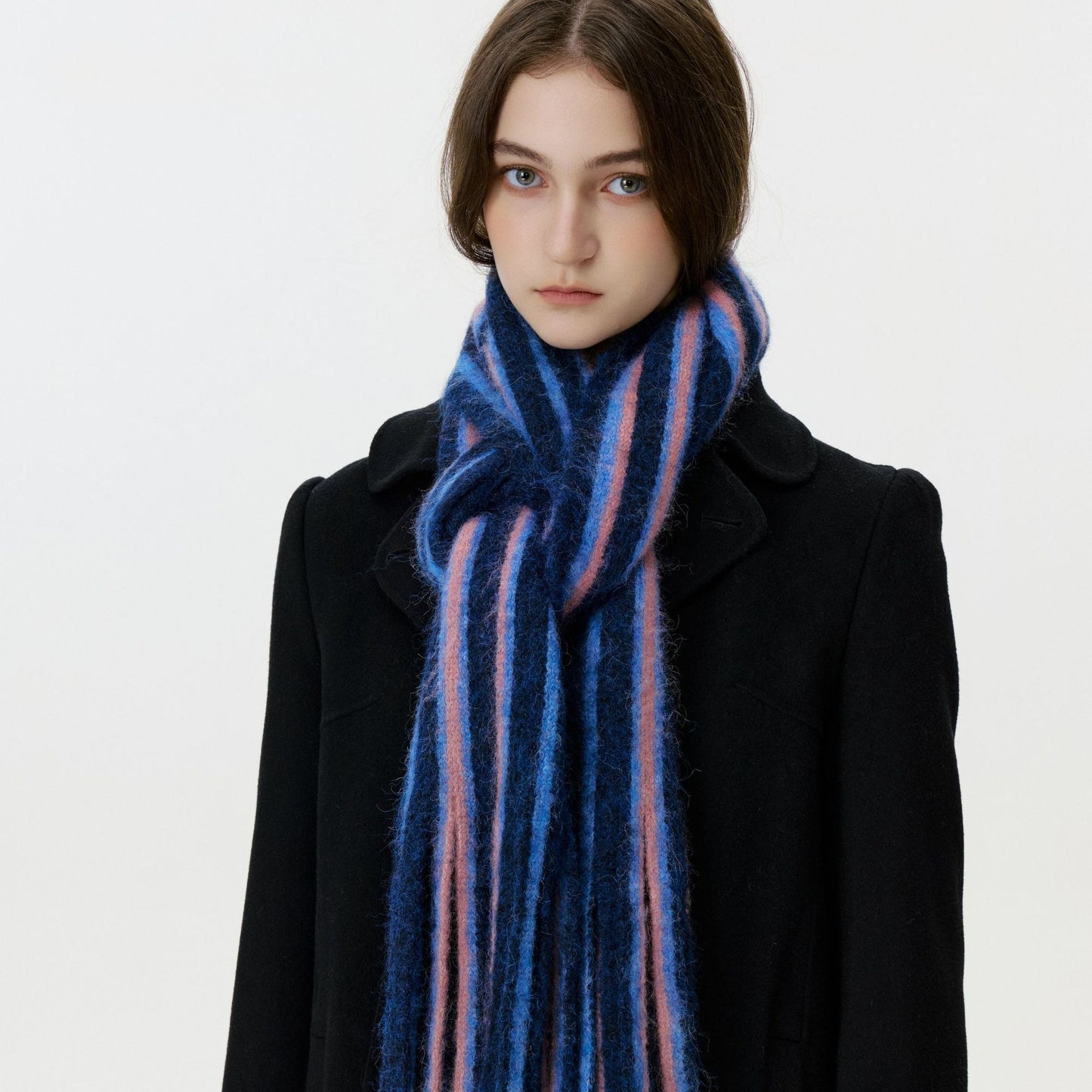 Trendy Color Block Striped Tassel Scarf Warm Shawl