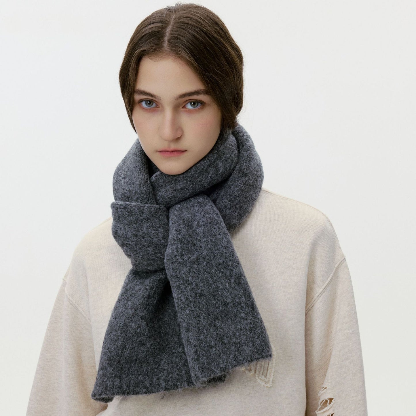 Fashionable Wool Blend Solid Color Knitted Scarf for Men and Women