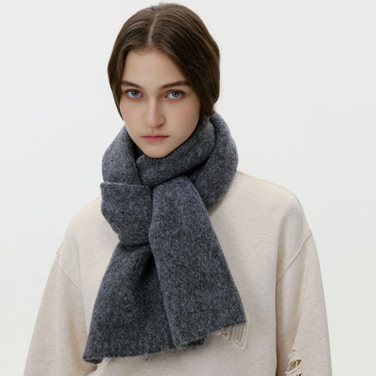 Fashionable Wool Blend Solid Color Knitted Scarf for Men and Women