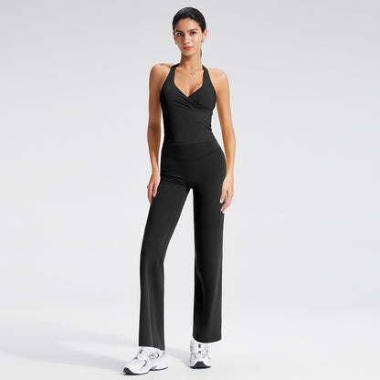 Yoga Relaxed Fit V-Neck Crop Top Set with Removable Cups