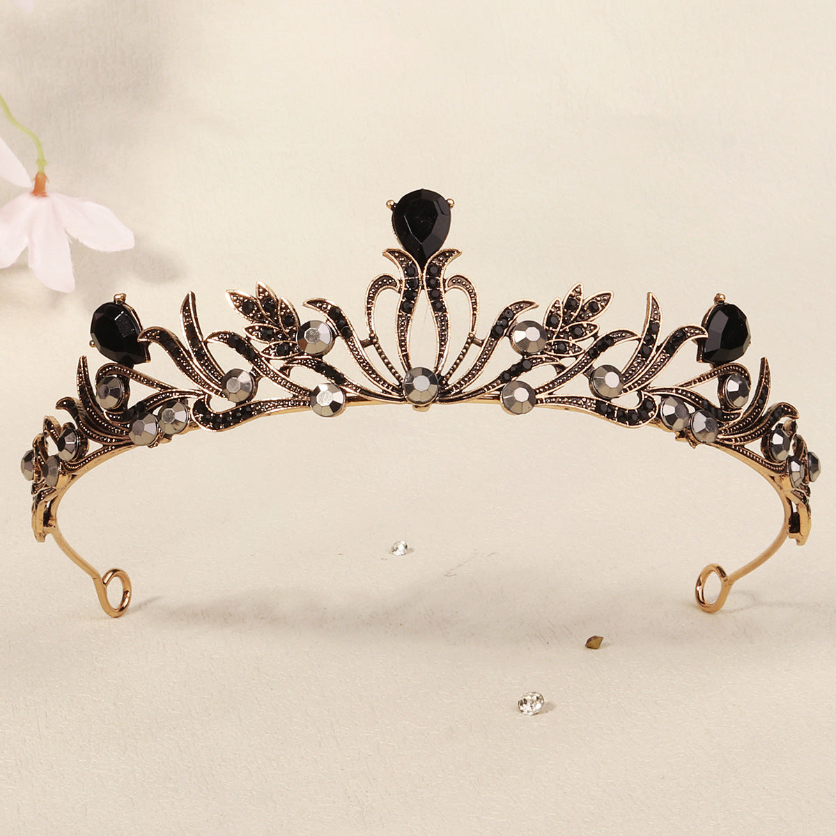 Dark Fantasy Alloy Crown with Rhinestones for Halloween Parties
