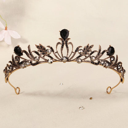 Dark Fantasy Alloy Crown with Rhinestones for Halloween Parties