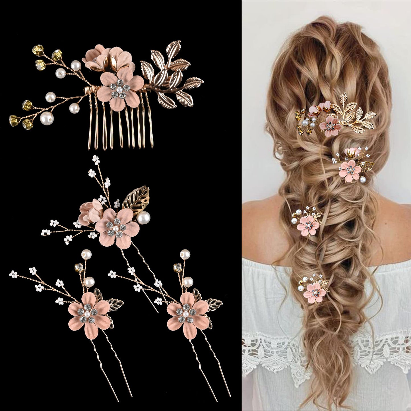 Colorful Floral Bride Wedding Hairpiece Set