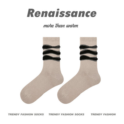 Mid Calf Seamless Wool Blend Striped Socks
